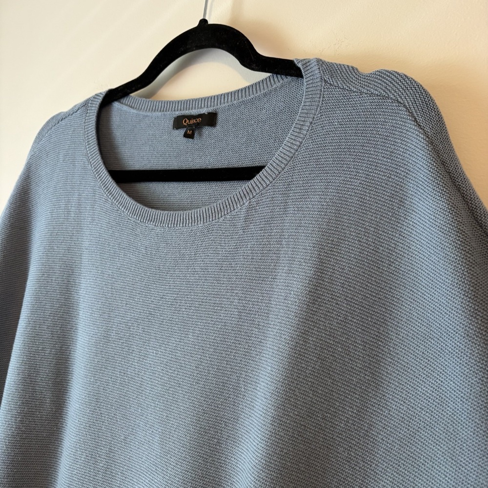 Quince Lightweight Cotton Cashmere Link Stitch Dolman Sweater Blue Sz M Organic - Picture 5 of 7